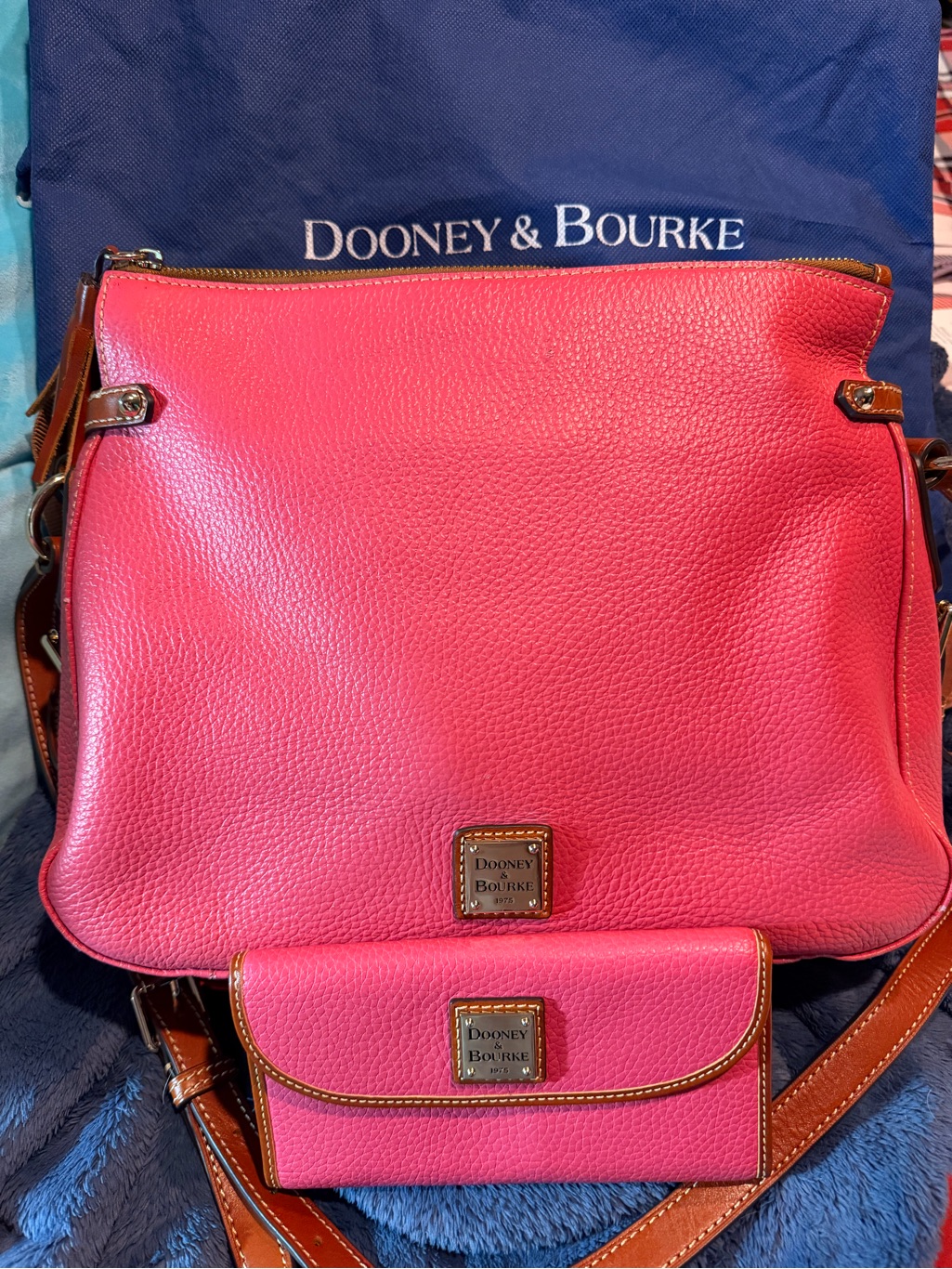 Dooney & Bourke Hot Pink Pebbled Leather Shoulder Bag With Matching Wallet